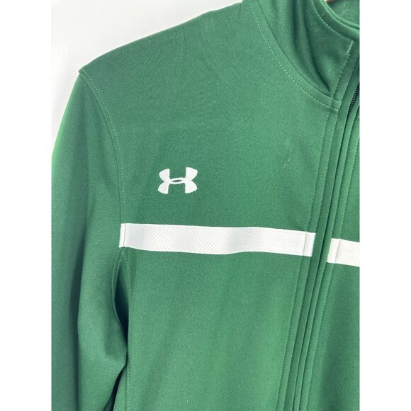 Under Armour Green Full-Zip Jacket With White Stripe Accents Loose Fit Size S - Picture 2 of 10